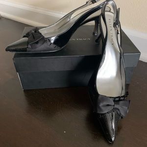 Ellen Tracy black patent Effie slingback heel Sz 9